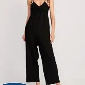 Tie-Shoulder Cropped Twist-Front Smocked JumpsuitI